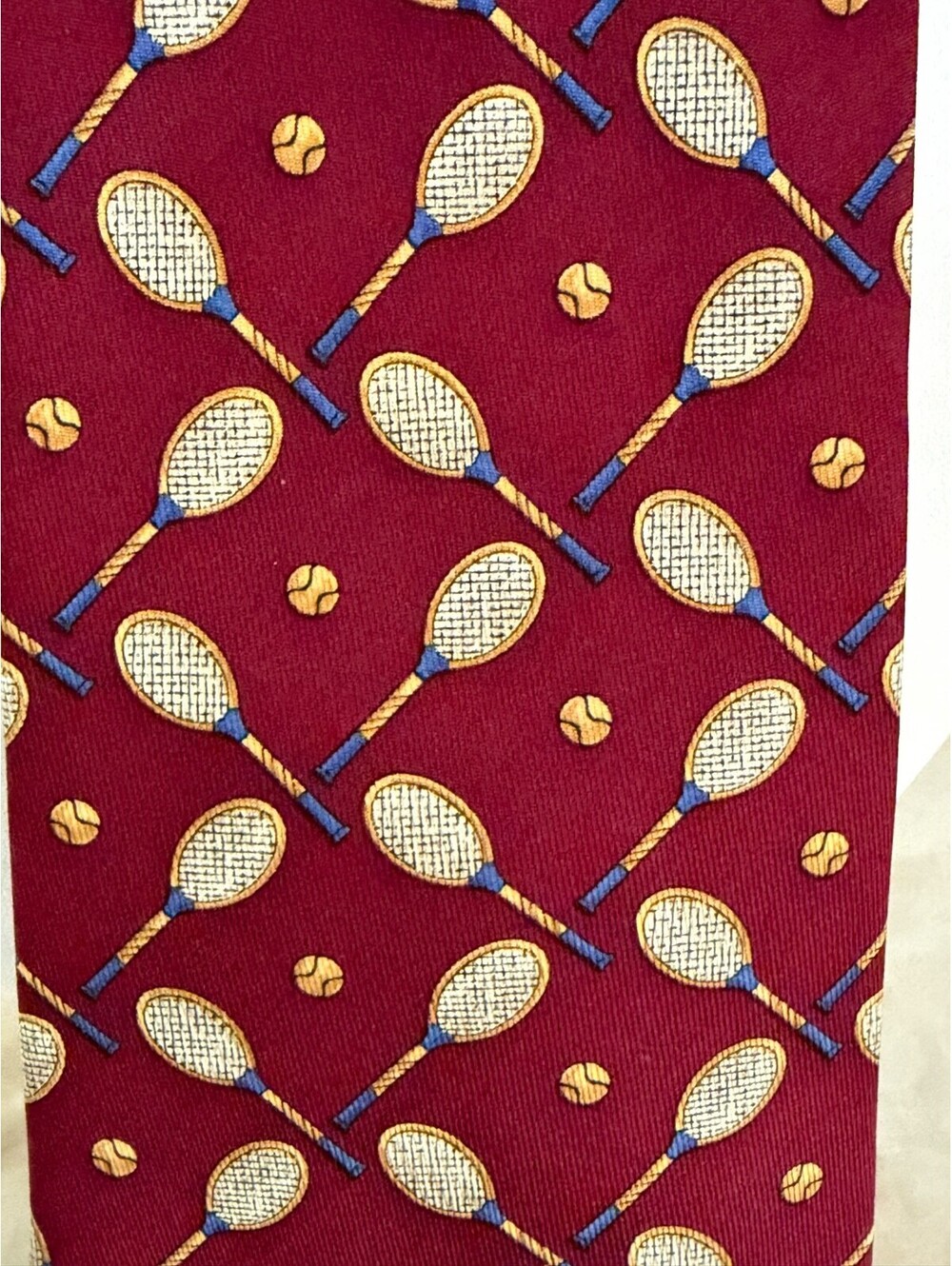 Polo Ralph Lauren Vintage Silk Tennis Tie "The Open" Burgundy Racquet Ball AOP
